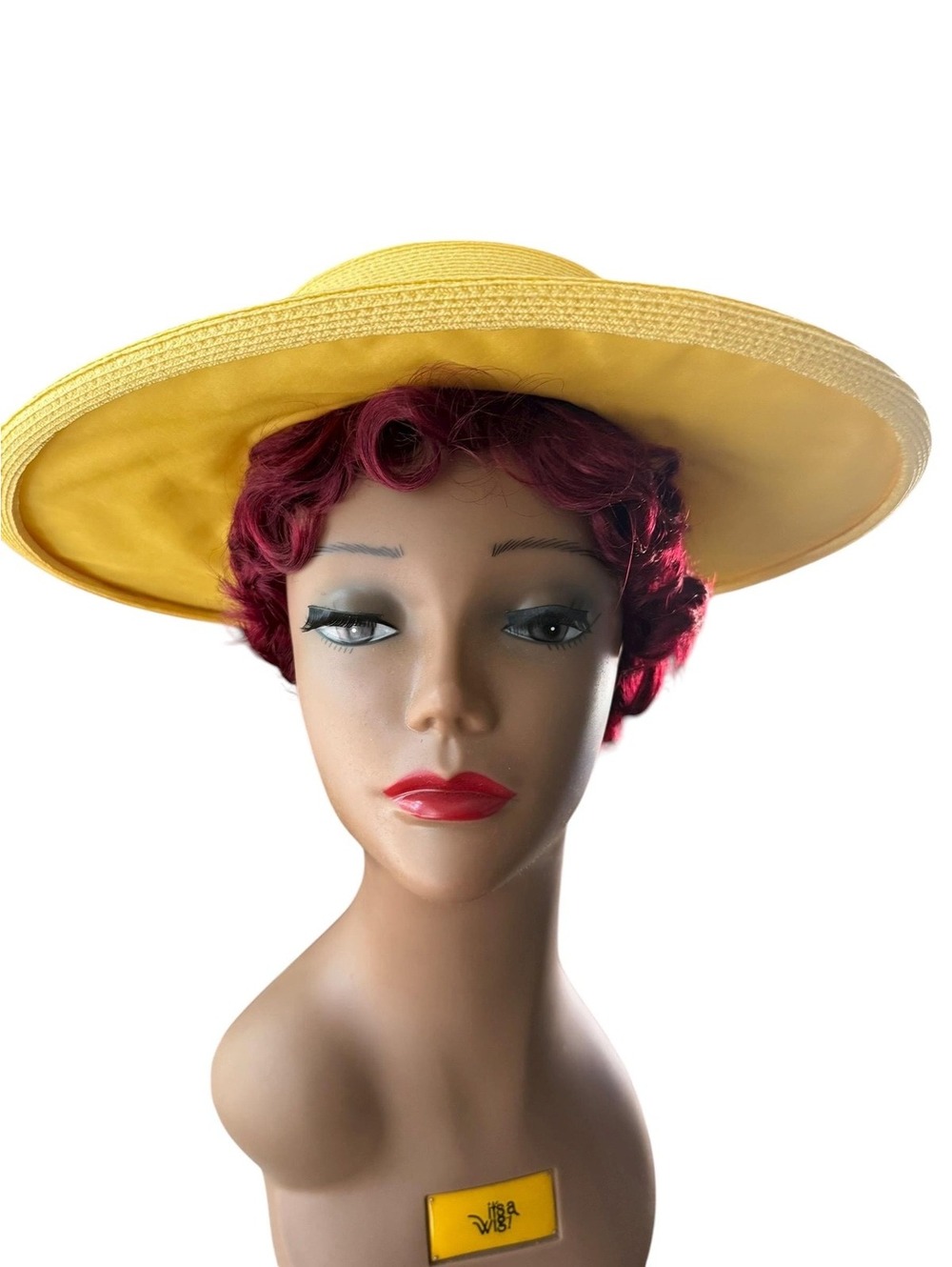 Vintage 80s Yellow Straw Wide Brimmed Hat, Chiffon Bow, Sunhat, G. Fox - Picture 2 of 8